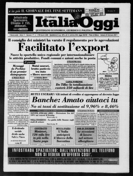 Italia oggi : quotidiano di economia finanza e politica